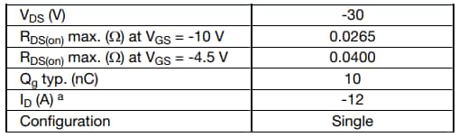 Vishay / Siliconix SiA469DJ 30V P-Channel TrenchFET® Gen III MOSFET
